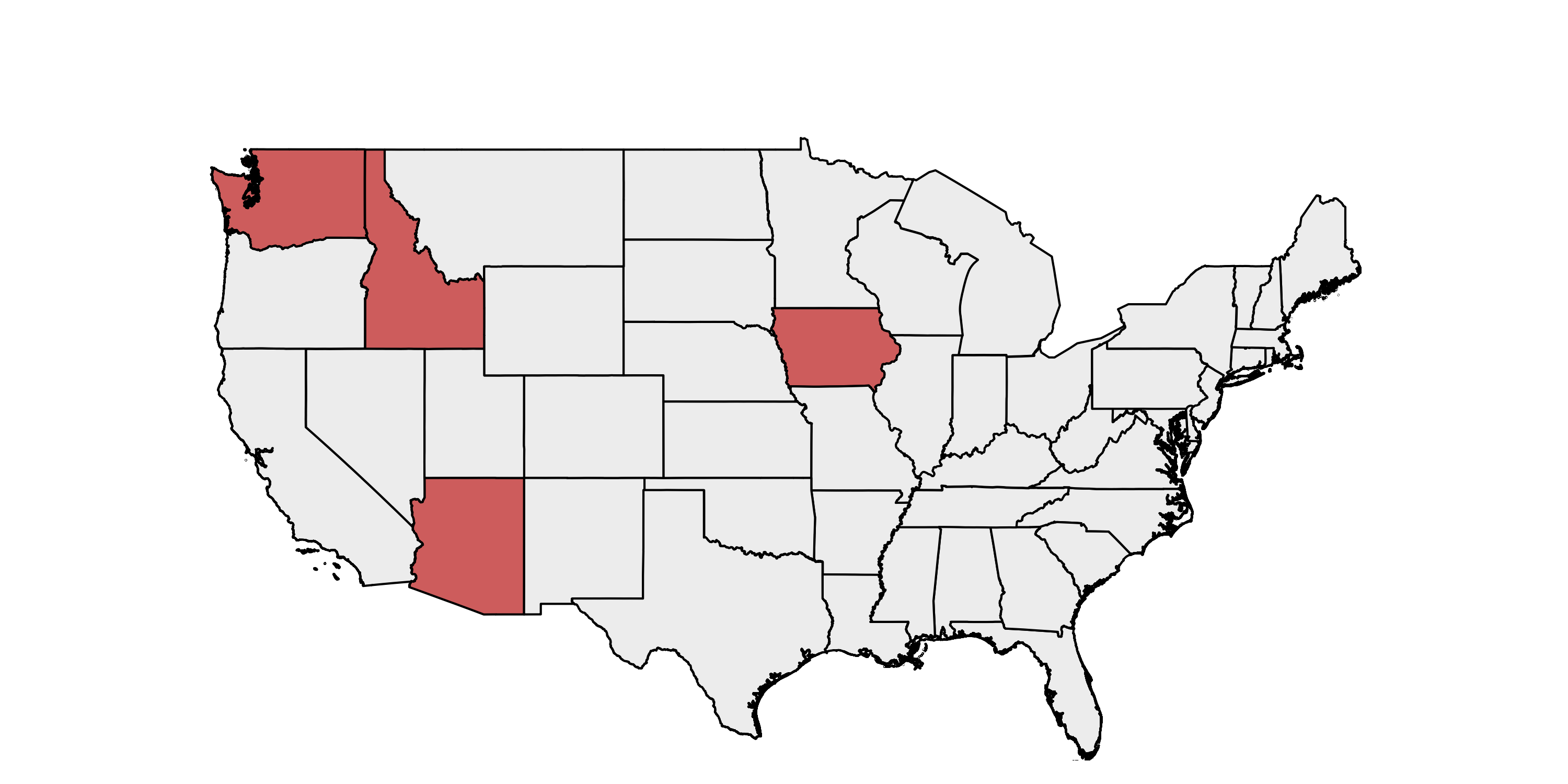 Arizona, Idaho, Iowa, and Washington